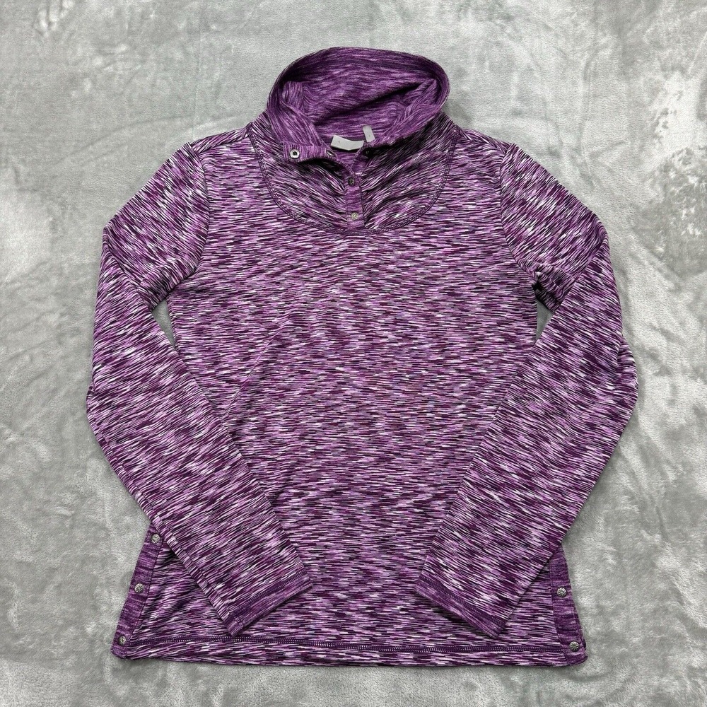 Athleta Sweatshirt‎ Womens Small Purple Long Sleeve 1/4 Button Gym Training Logo
